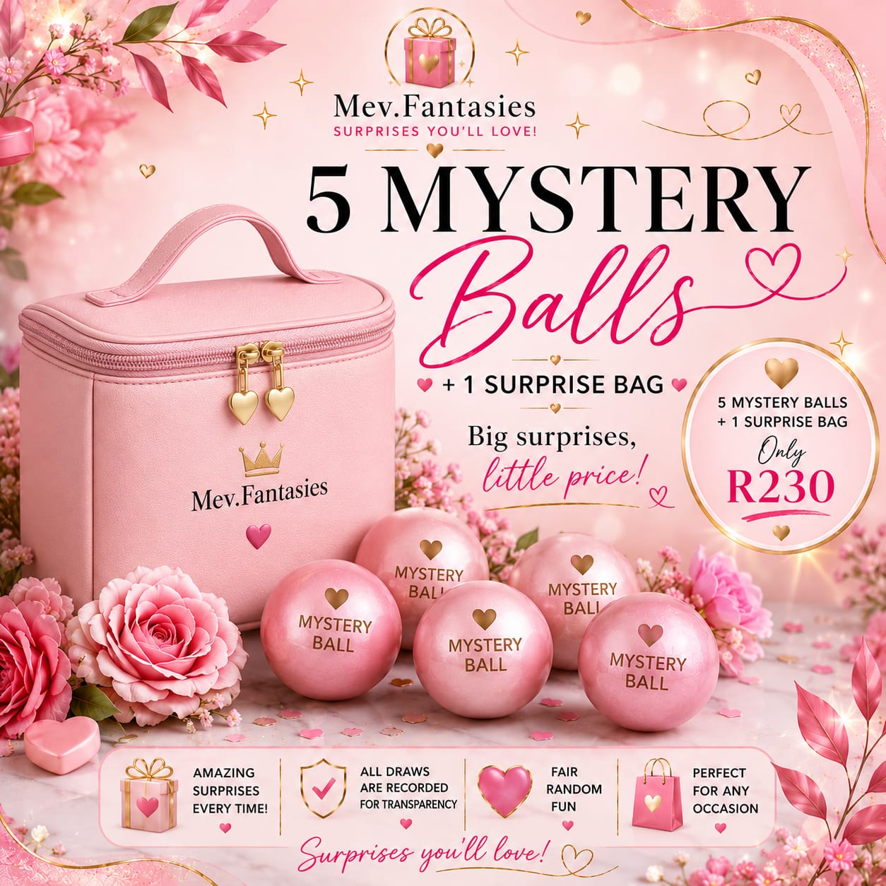 5 x Mystery Balls + Cosmetic Travel Bag