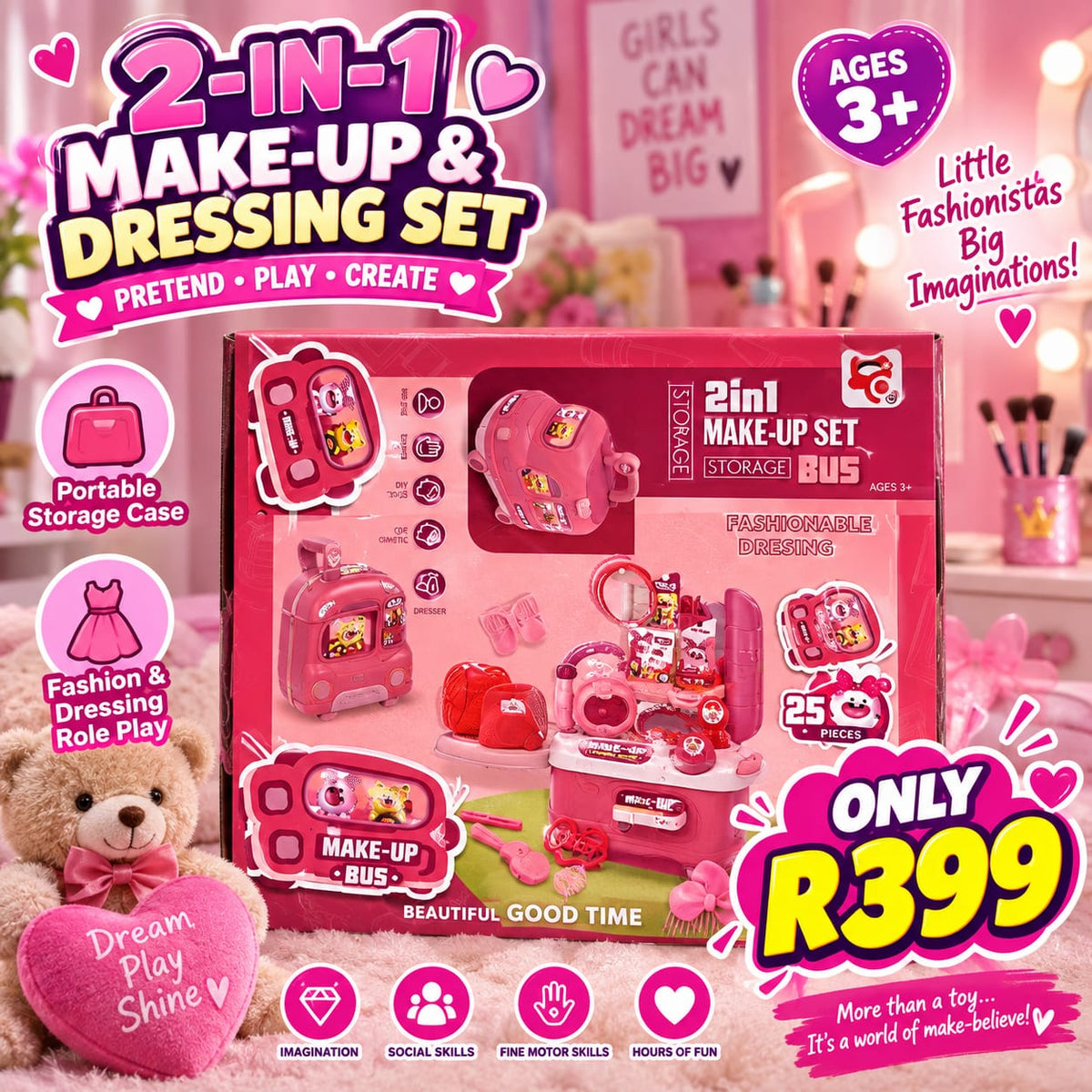💄💕 2-in-1 Make-Up & Dressing Set – 25 Pieces!
