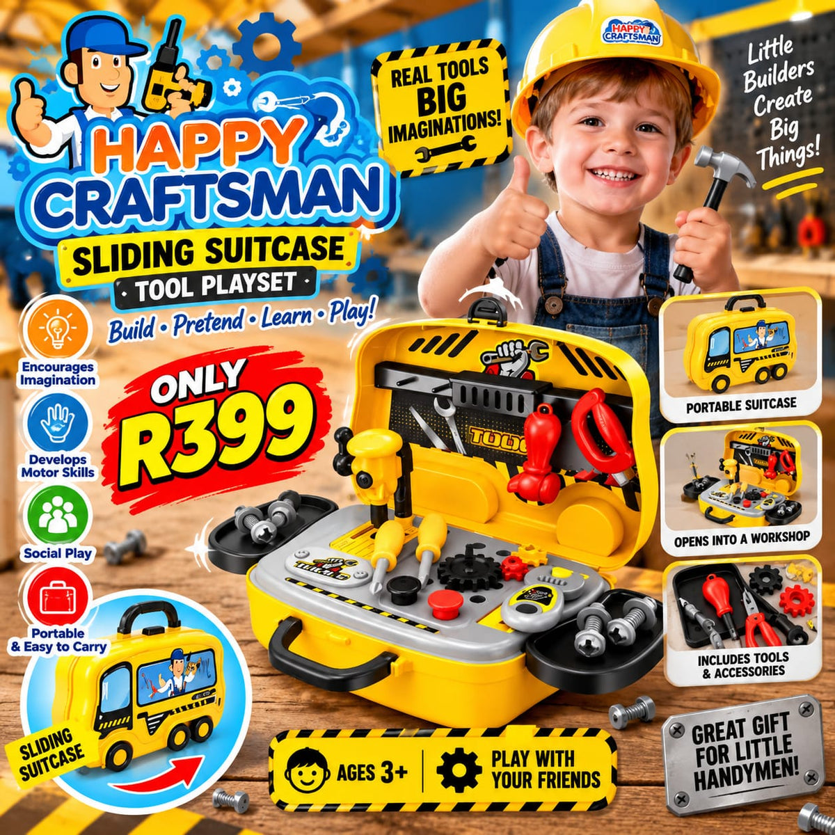 🔧🧰 Happy Craftsman Sliding Suitcase Tool Playset