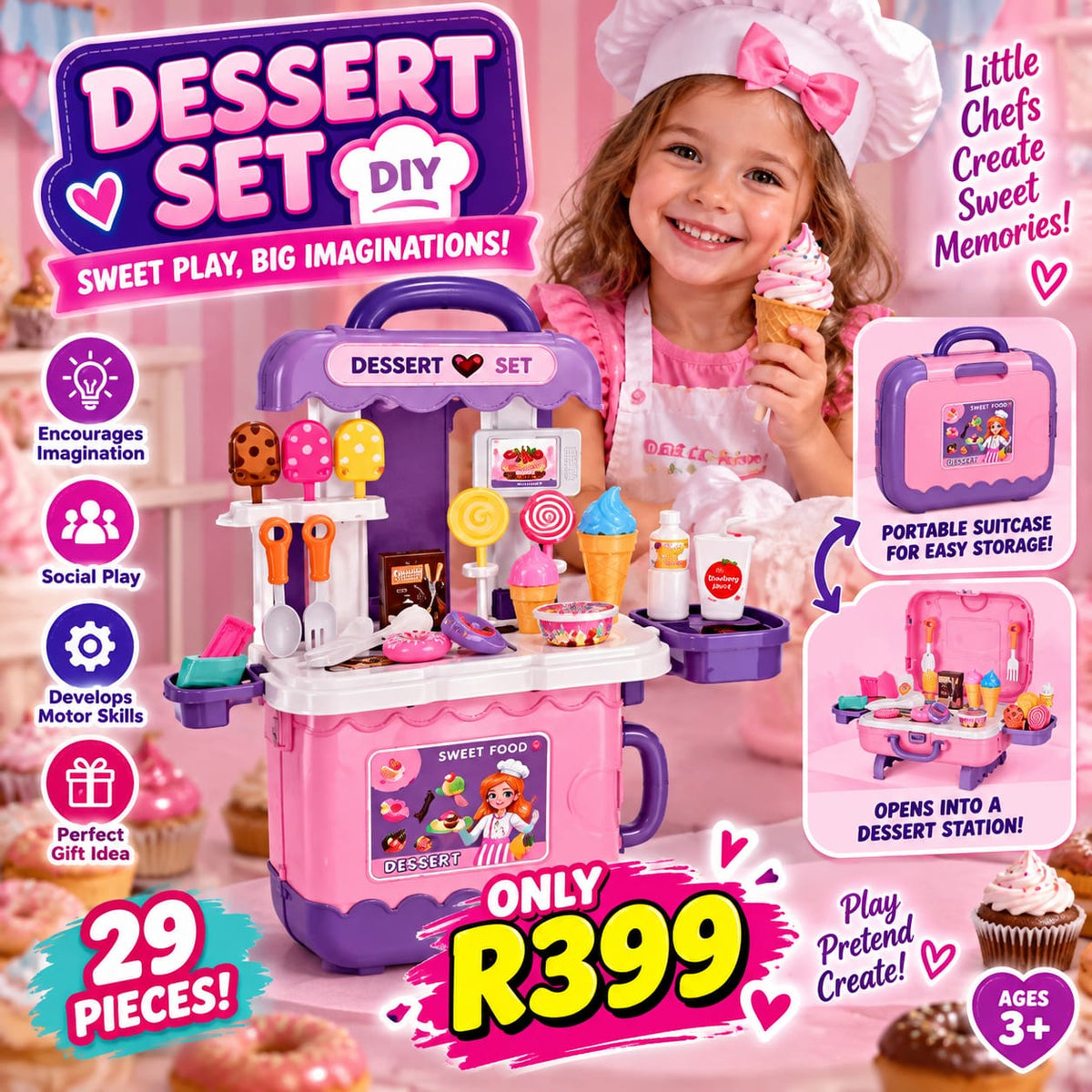 🍦🍭 Dessert DIY Playset – 29 Pieces! 💕